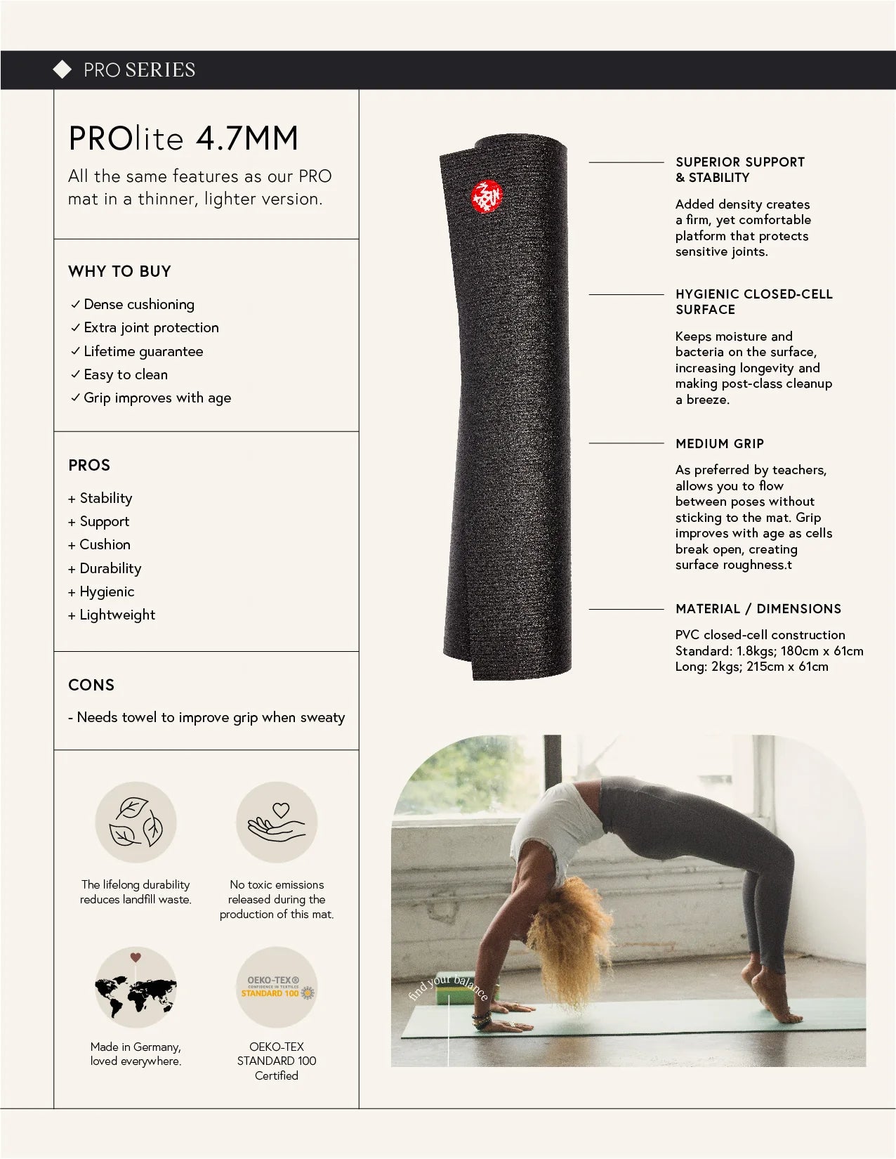 Manduka PROlite Tapete de Yoga 4,7mm Black Long